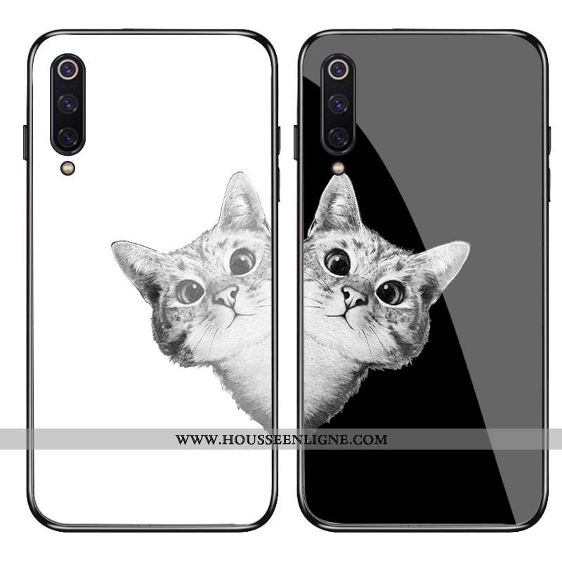 Housse Xiaomi Mi 9 Se Protection Verre Chat Étui Amoureux Fluide Doux Vent Blanche