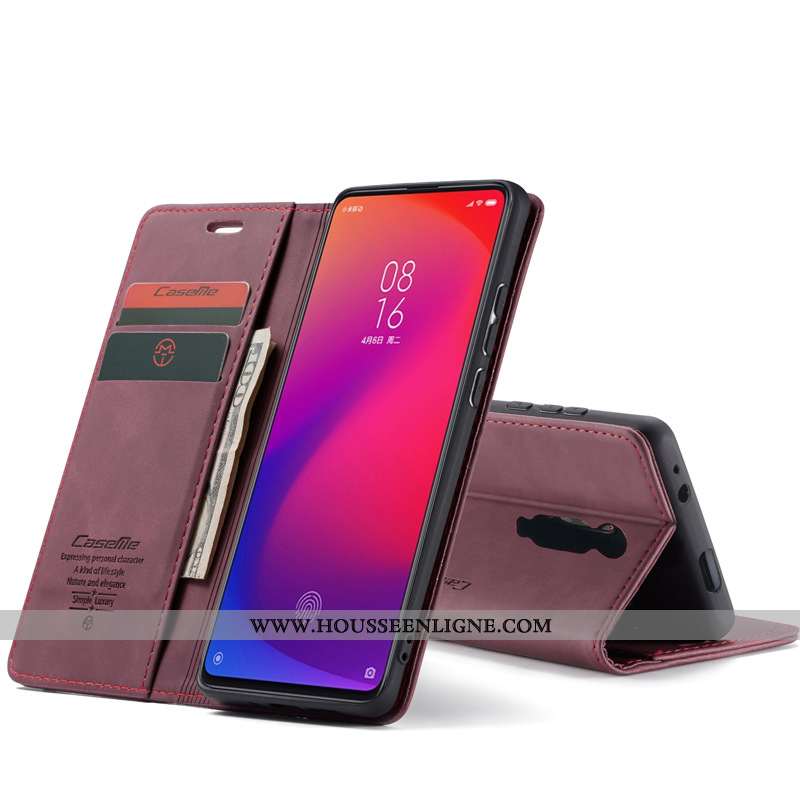 Housse Xiaomi Mi 9t Cuir Vin Rouge Carte Téléphone Portable Étui Coque Bordeaux