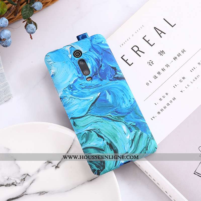 Housse Xiaomi Mi 9t Délavé En Daim Personnalité Ultra Petit Légère Coque Bleu