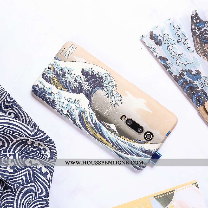 Housse Xiaomi Mi 9t Délavé En Daim Personnalité Ultra Petit Légère Coque Bleu