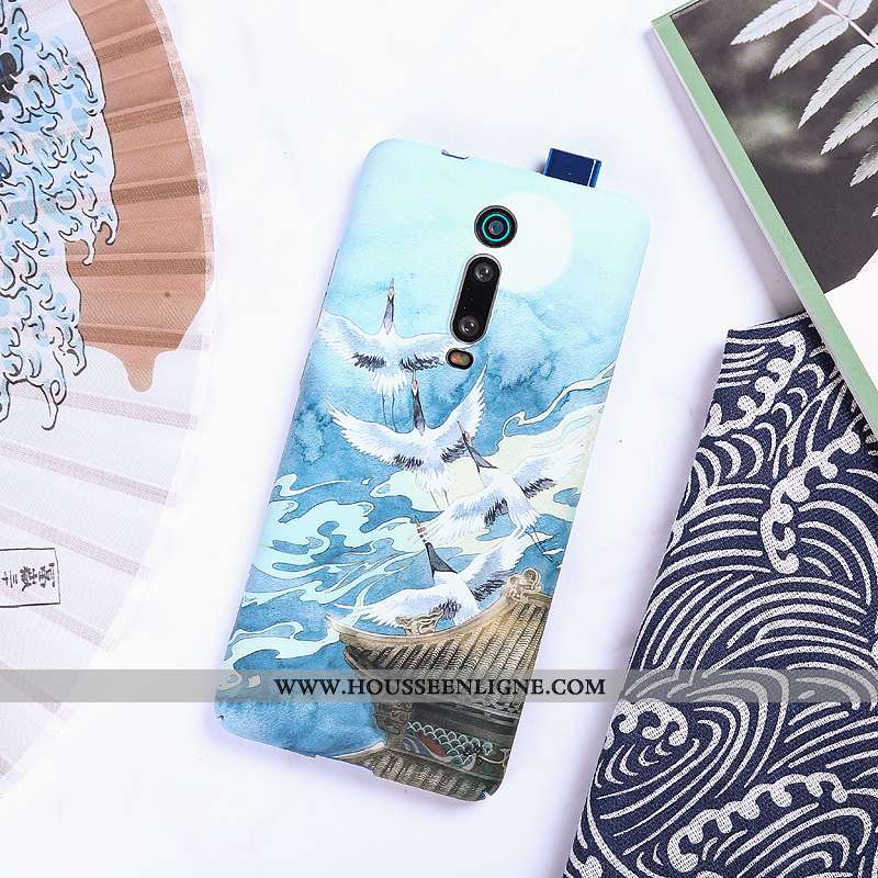 Housse Xiaomi Mi 9t Délavé En Daim Personnalité Ultra Petit Légère Coque Bleu