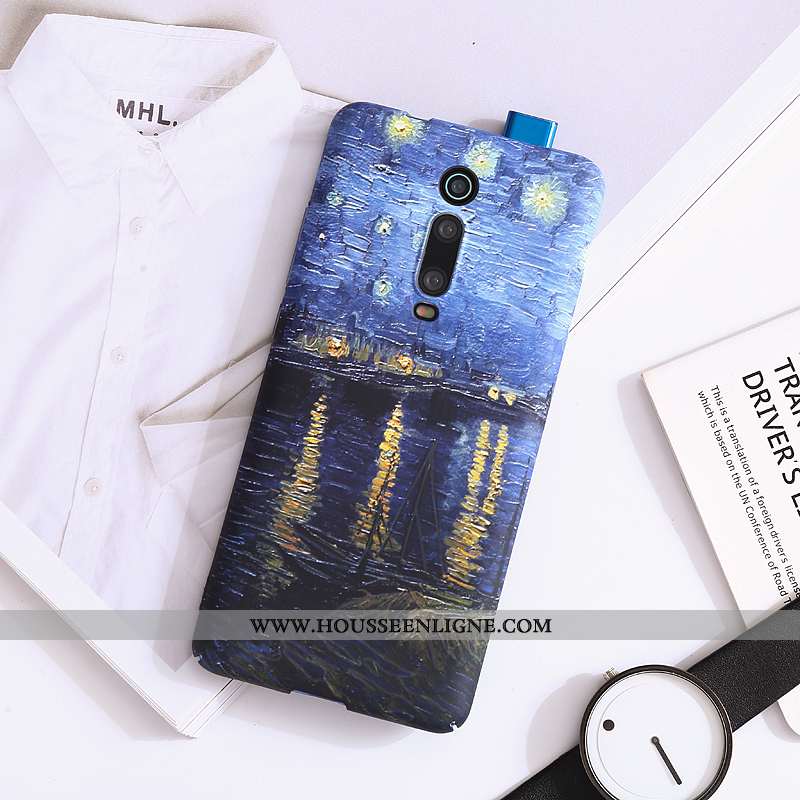Housse Xiaomi Mi 9t Délavé En Daim Personnalité Ultra Petit Légère Coque Bleu