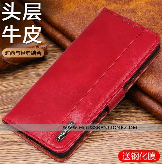 Housse Xiaomi Mi 9t Fluide Doux Cuir Véritable Reversible Petit Incassable Téléphone Portable Rouge
