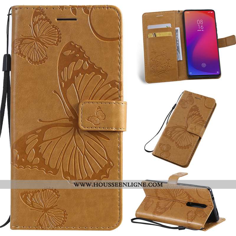 Housse Xiaomi Mi 9t Pro Cuir Petit Clamshell Rouge Téléphone Portable Étui Coque Beige