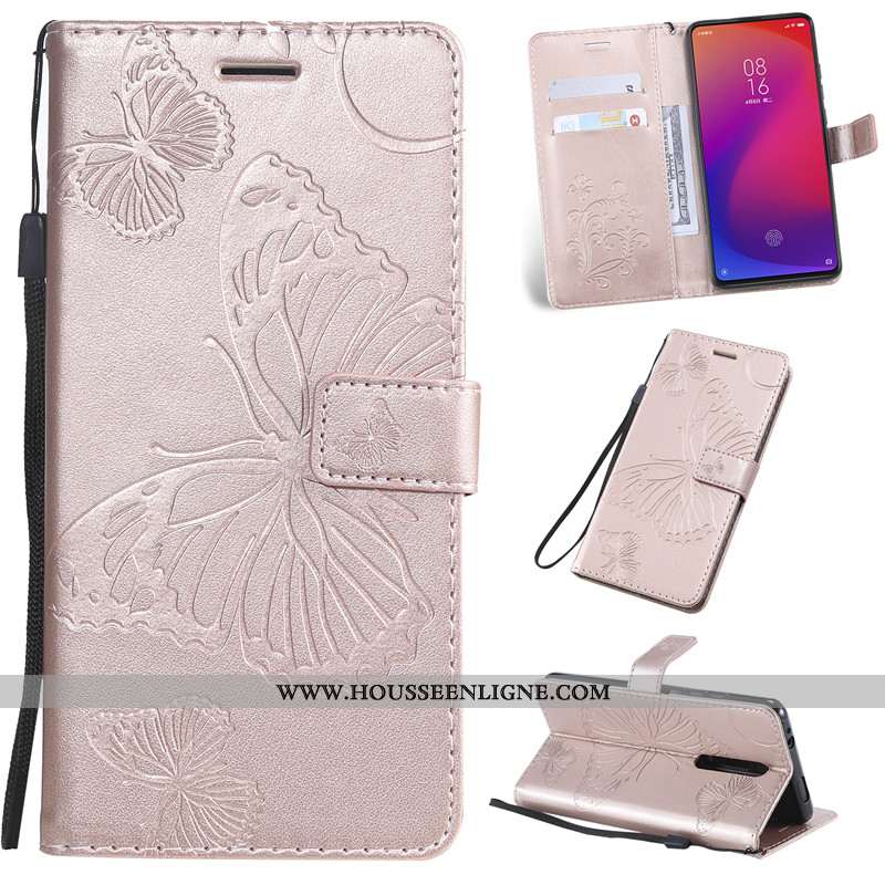 Housse Xiaomi Mi 9t Pro Cuir Petit Clamshell Rouge Téléphone Portable Étui Coque Beige
