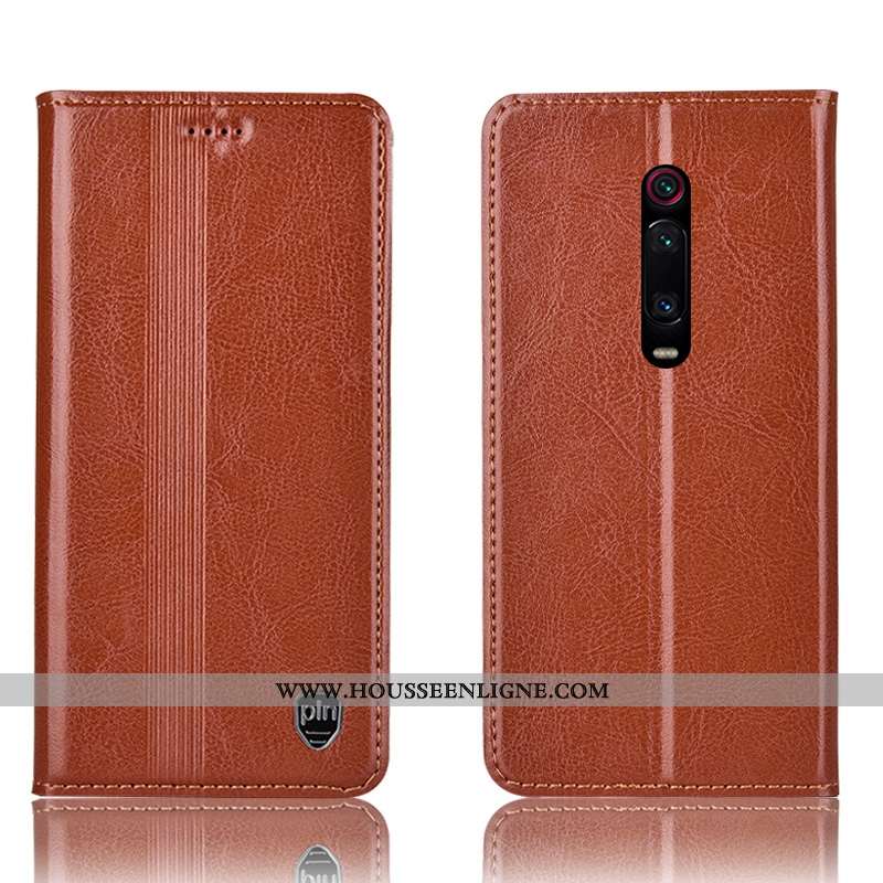 Housse Xiaomi Mi 9t Pro Cuir Véritable Protection Rouge Téléphone Portable Étui Petit Coque Marron