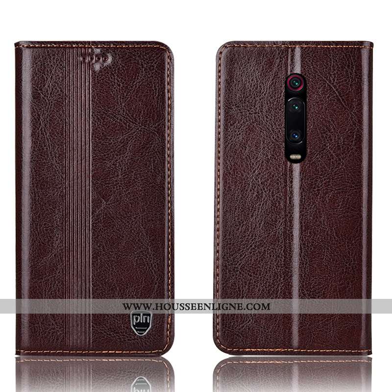 Housse Xiaomi Mi 9t Pro Cuir Véritable Protection Rouge Téléphone Portable Étui Petit Coque Marron
