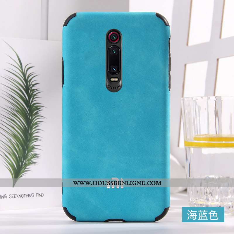 Housse Xiaomi Mi 9t Protection Cuir Mode Bleu Incassable Bordure Amoureux