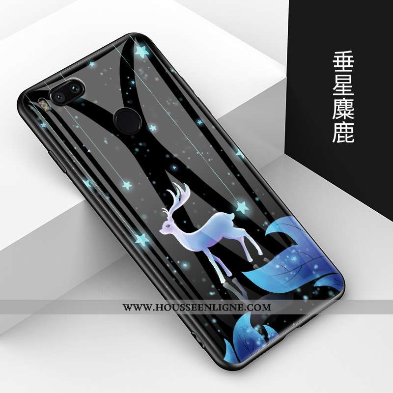 Housse Xiaomi Mi A1 Créatif Dessin Animé Bleu Verre Protection Fluide Doux Tendance