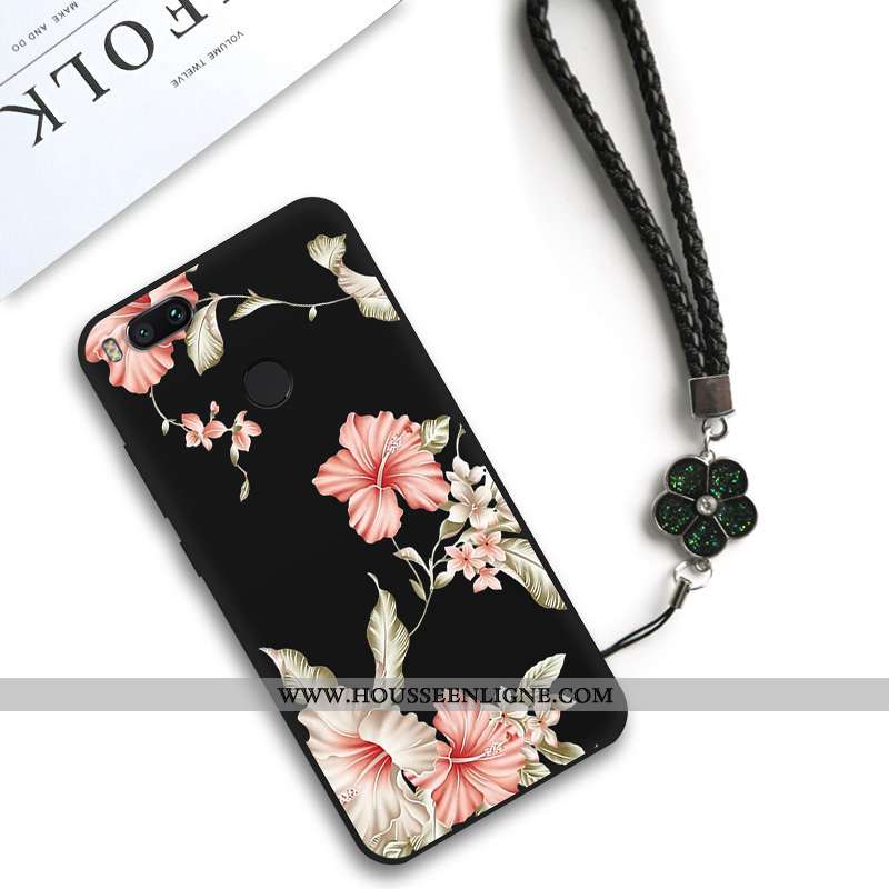 Housse Xiaomi Mi A1 Silicone Classic Net Rouge Personnalité Petit Fleur Art Noir