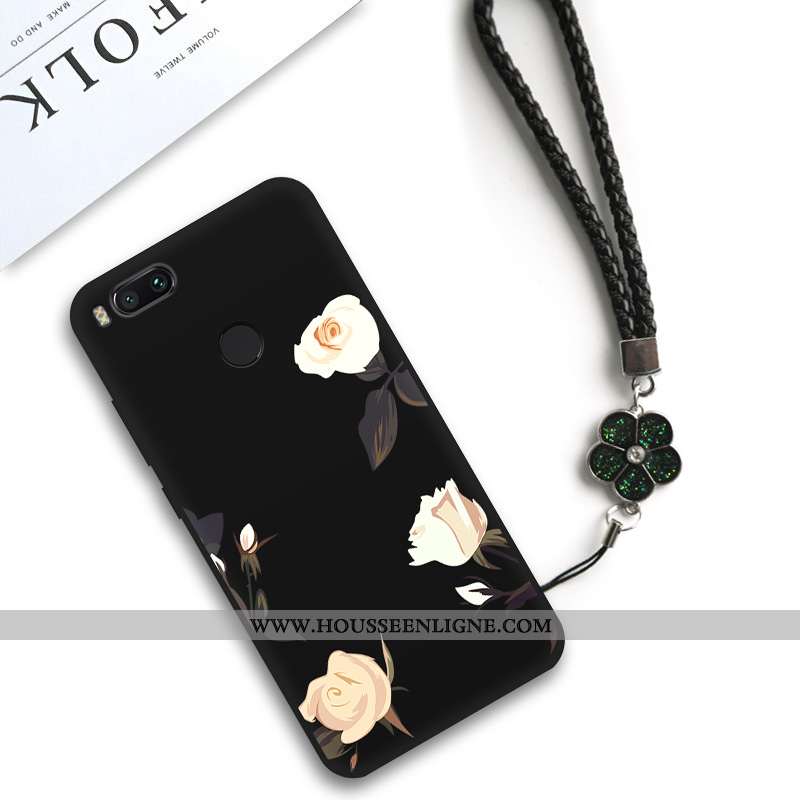 Housse Xiaomi Mi A1 Silicone Classic Net Rouge Personnalité Petit Fleur Art Noir