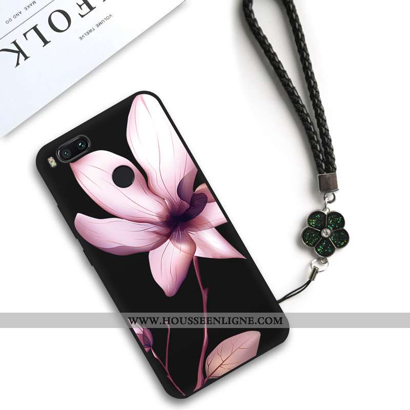 Housse Xiaomi Mi A1 Silicone Classic Net Rouge Personnalité Petit Fleur Art Noir