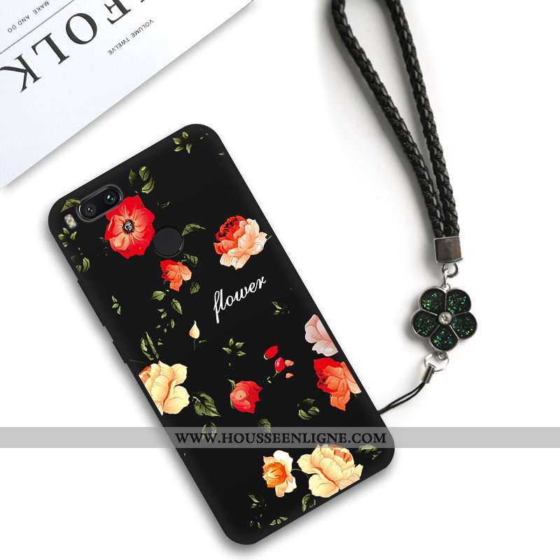 Housse Xiaomi Mi A1 Silicone Classic Net Rouge Personnalité Petit Fleur Art Noir
