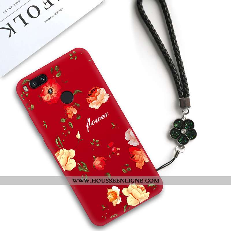 Housse Xiaomi Mi A1 Silicone Classic Net Rouge Personnalité Petit Fleur Art Noir
