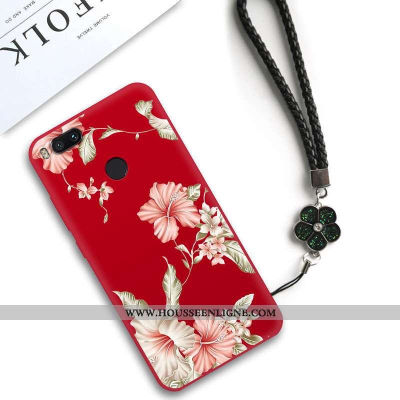 Housse Xiaomi Mi A1 Silicone Classic Net Rouge Personnalité Petit Fleur Art Noir