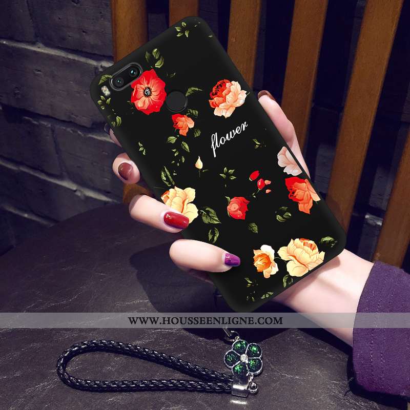 Housse Xiaomi Mi A1 Silicone Classic Net Rouge Personnalité Petit Fleur Art Noir