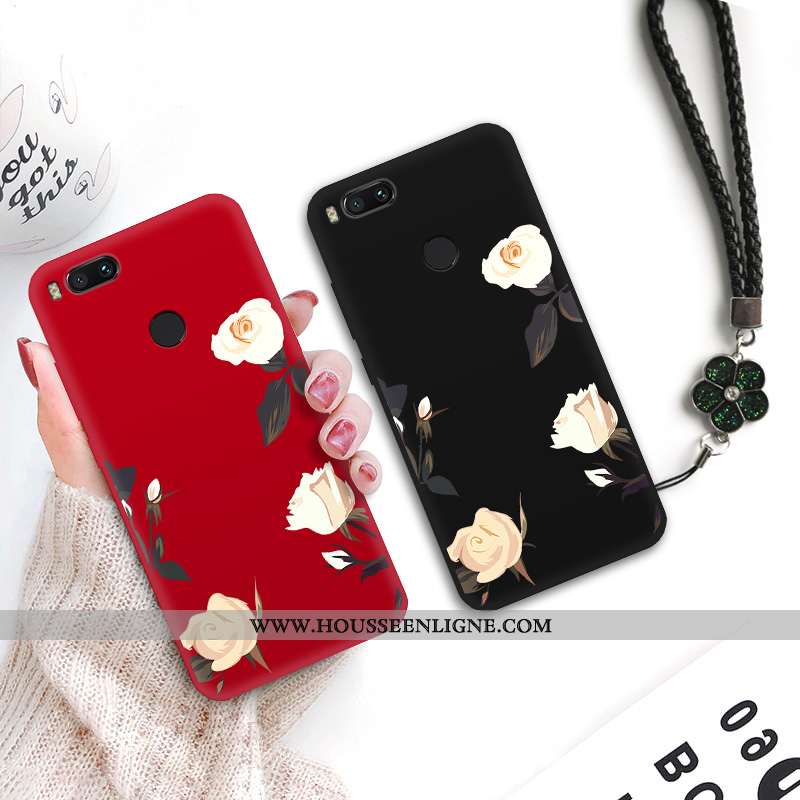 Housse Xiaomi Mi A1 Silicone Classic Net Rouge Personnalité Petit Fleur Art Noir