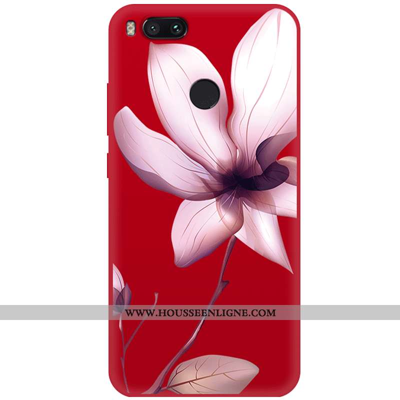 Housse Xiaomi Mi A1 Silicone Classic Net Rouge Personnalité Petit Fleur Art Noir