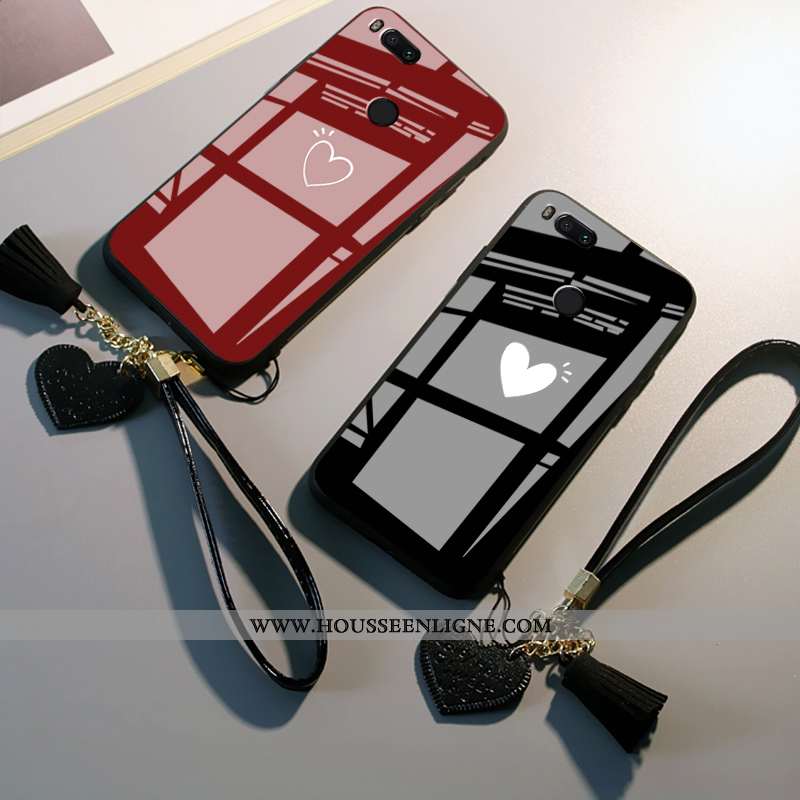 Housse Xiaomi Mi A1 Silicone Mode Amour Simple Verre Téléphone Portable Étui Bordeaux