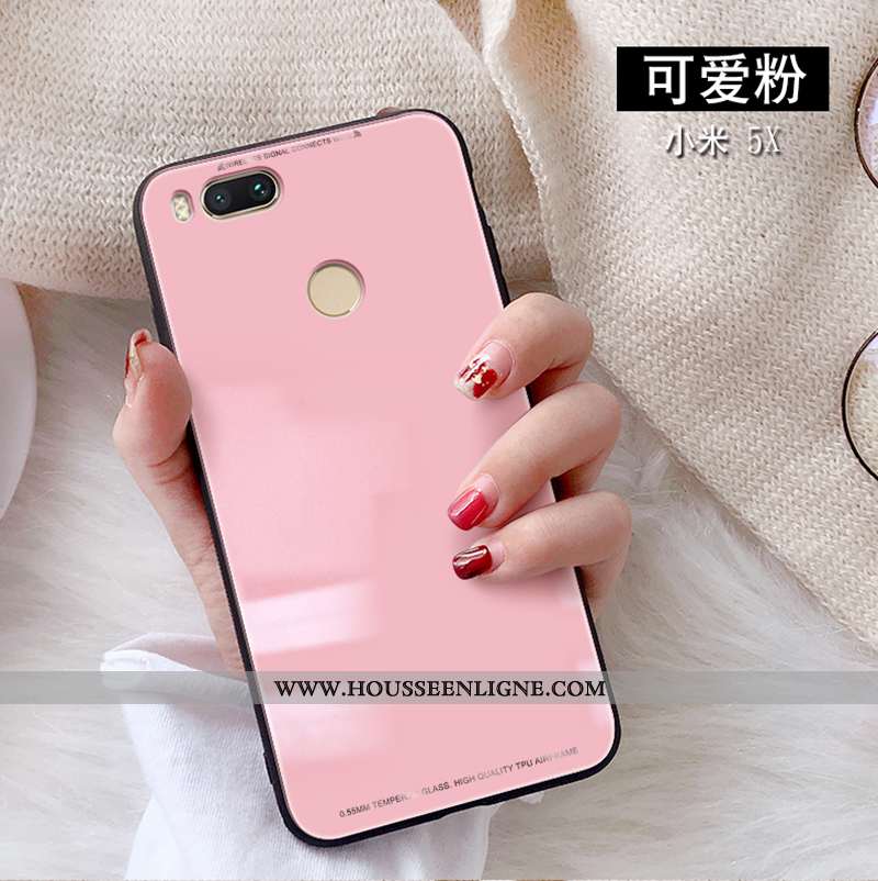 Housse Xiaomi Mi A1 Verre Créatif Tendance Coque Téléphone Portable Étui Simple Rose