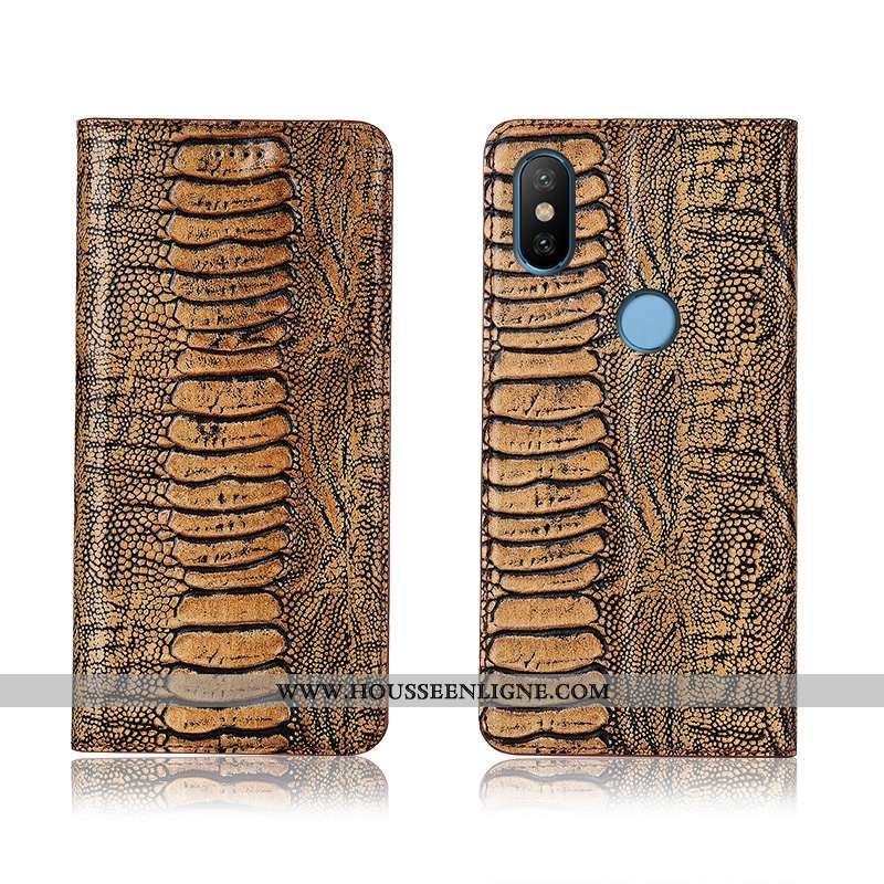 Housse Xiaomi Mi A2 Cuir Fluide Doux Coque Téléphone Portable Jaune Protection Véritable Incassable