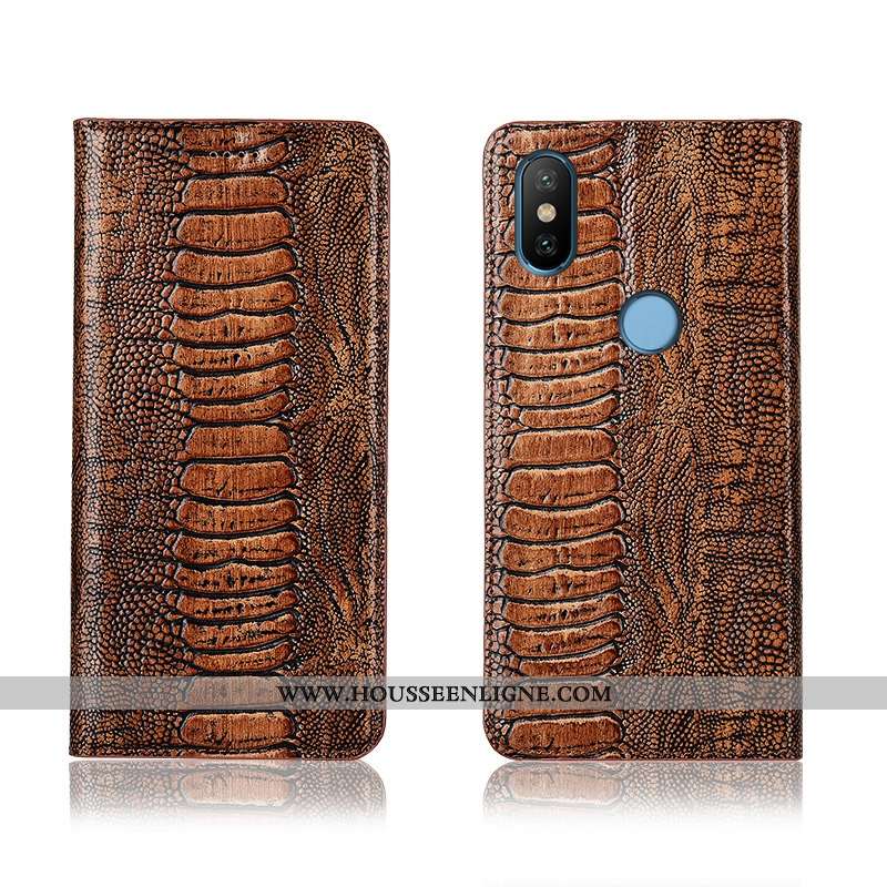 Housse Xiaomi Mi A2 Cuir Fluide Doux Coque Téléphone Portable Jaune Protection Véritable Incassable