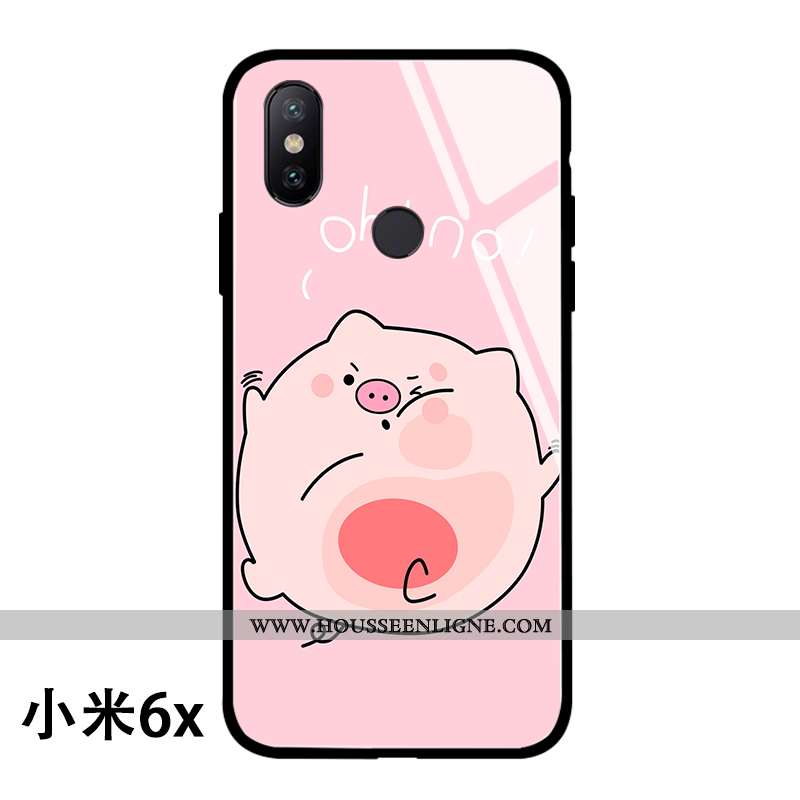Housse Xiaomi Mi A2 Dessin Animé Charmant Miroir Verre Net Rouge Rose Rouge