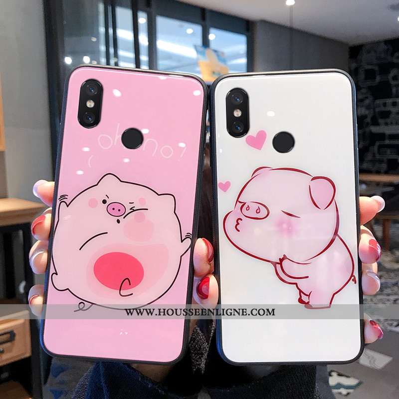 Housse Xiaomi Mi A2 Dessin Animé Charmant Miroir Verre Net Rouge Rose Rouge