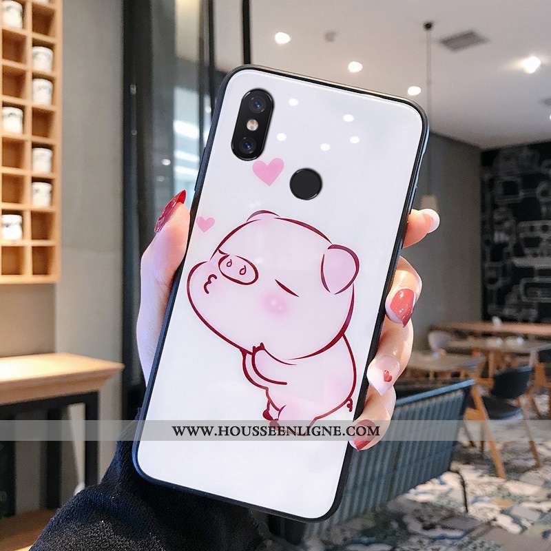 Housse Xiaomi Mi A2 Dessin Animé Charmant Miroir Verre Net Rouge Rose Rouge