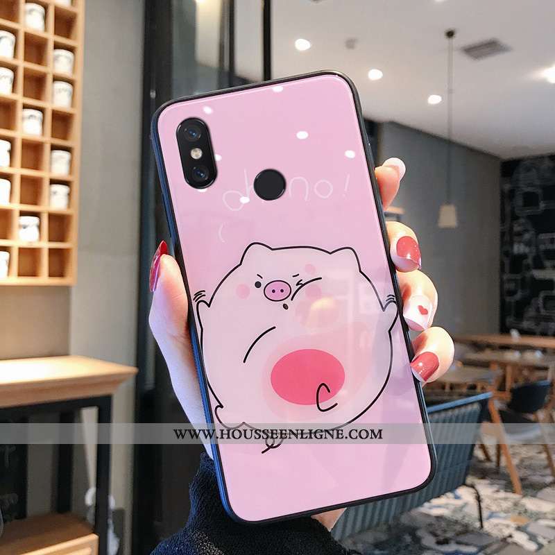 Housse Xiaomi Mi A2 Dessin Animé Charmant Miroir Verre Net Rouge Rose Rouge