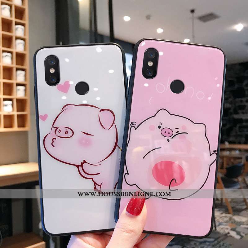 Housse Xiaomi Mi A2 Dessin Animé Charmant Miroir Verre Net Rouge Rose Rouge