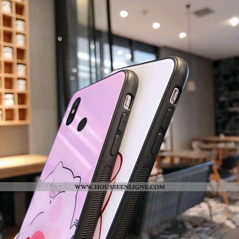 Housse Xiaomi Mi A2 Dessin Animé Charmant Miroir Verre Net Rouge Rose Rouge