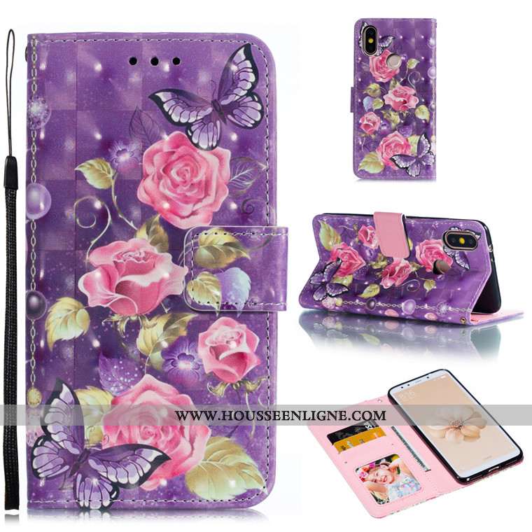 Housse Xiaomi Mi A2 Dessin Animé Cuir Clamshell Coque Rose Incassable Protection