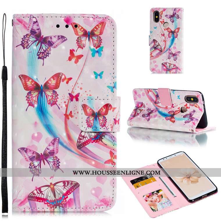 Housse Xiaomi Mi A2 Dessin Animé Cuir Clamshell Coque Rose Incassable Protection