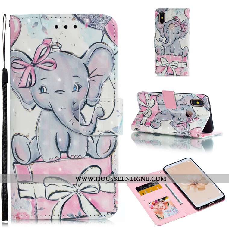 Housse Xiaomi Mi A2 Dessin Animé Cuir Clamshell Coque Rose Incassable Protection