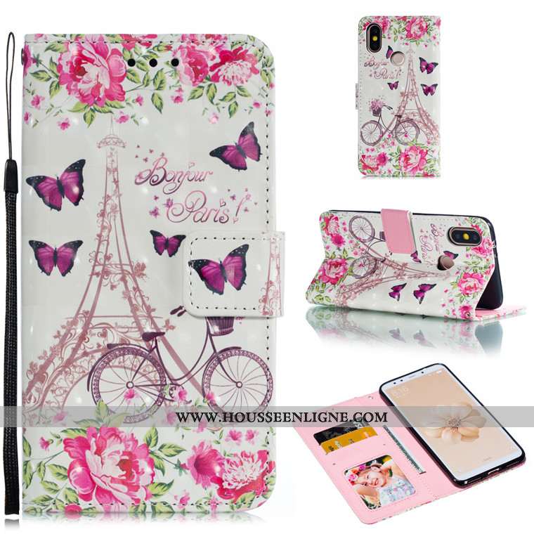 Housse Xiaomi Mi A2 Dessin Animé Cuir Clamshell Coque Rose Incassable Protection