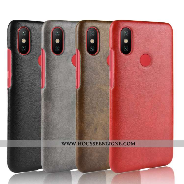 Housse Xiaomi Mi A2 Modèle Fleurie Cuir Difficile Coque Étui Litchi Téléphone Portable Rouge