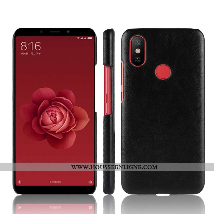 Housse Xiaomi Mi A2 Modèle Fleurie Cuir Difficile Coque Étui Litchi Téléphone Portable Rouge