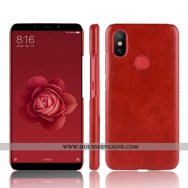 Housse Xiaomi Mi A2 Modèle Fleurie Cuir Difficile Coque Étui Litchi Téléphone Portable Rouge