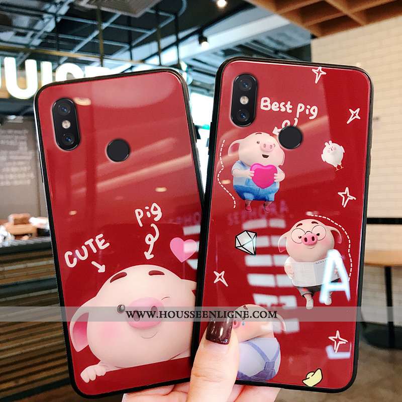Housse Xiaomi Mi A2 Silicone Protection Verre Mignonne Amoureux Incassable Petit Bordeaux