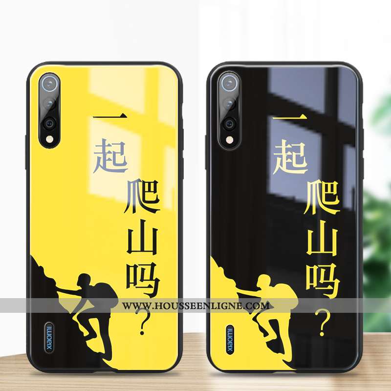 Housse Xiaomi Mi A3 Créatif Tendance Verre Coque Modèle Escalade Téléphone Portable Jaune