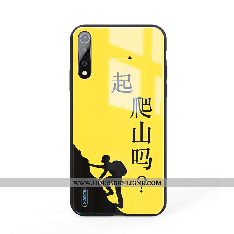 Housse Xiaomi Mi A3 Créatif Tendance Verre Coque Modèle Escalade Téléphone Portable Jaune
