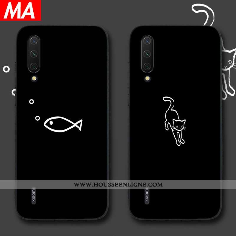 Housse Xiaomi Mi A3 Personnalité Modèle Fleurie Net Rouge Silicone Chat Coque Jeunesse Noir
