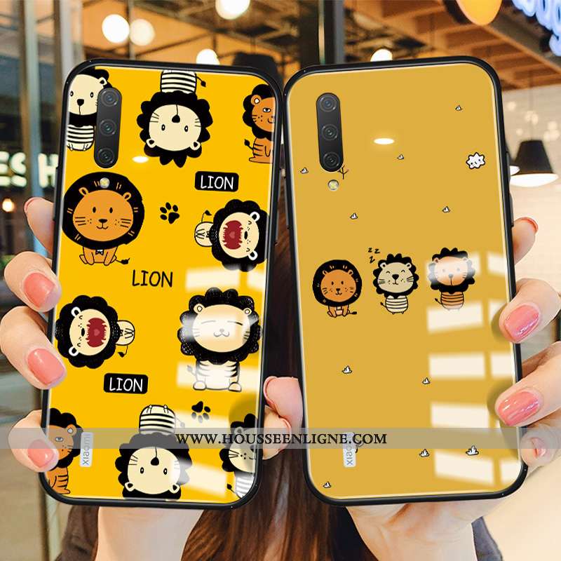 Housse Xiaomi Mi A3 Protection Verre Charmant Jaune Silicone Lion Simple