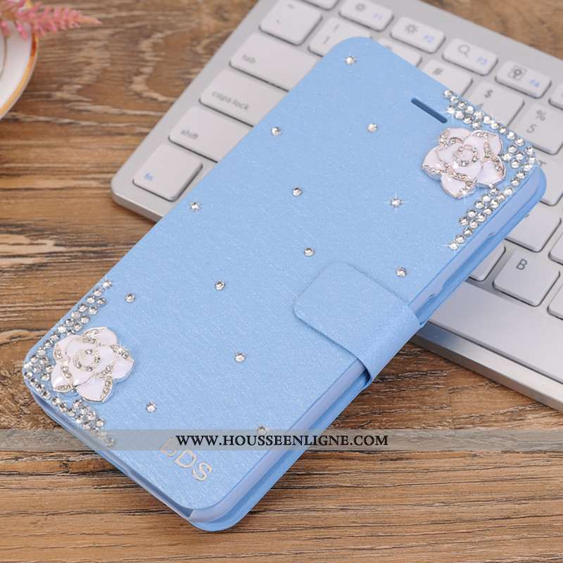 Housse Xiaomi Mi A3 Strass Délavé En Daim Téléphone Portable Petit Étui Mode Coque Bleu
