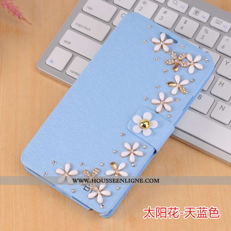 Housse Xiaomi Mi A3 Strass Délavé En Daim Téléphone Portable Petit Étui Mode Coque Bleu