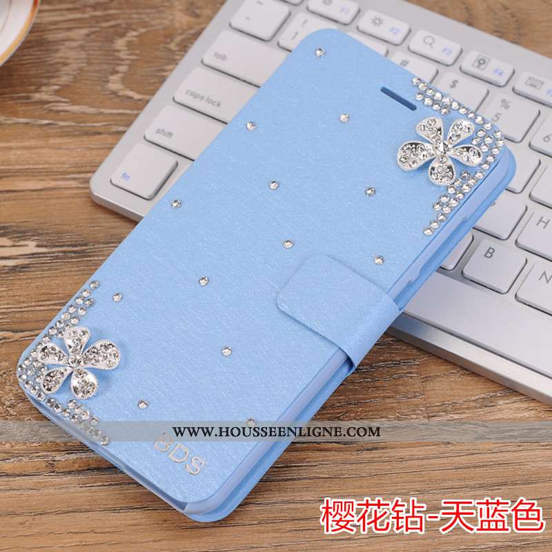 Housse Xiaomi Mi A3 Strass Délavé En Daim Téléphone Portable Petit Étui Mode Coque Bleu
