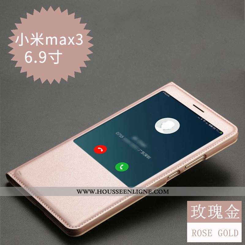 Housse Xiaomi Mi Max 3 Cuir Protection Étui Petit Incassable Coque Dormance Rose