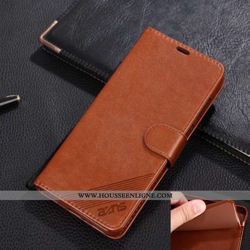Housse Xiaomi Mi Max 3 Cuir Véritable Portefeuille Incassable Coque Petit Carte Protection Marron