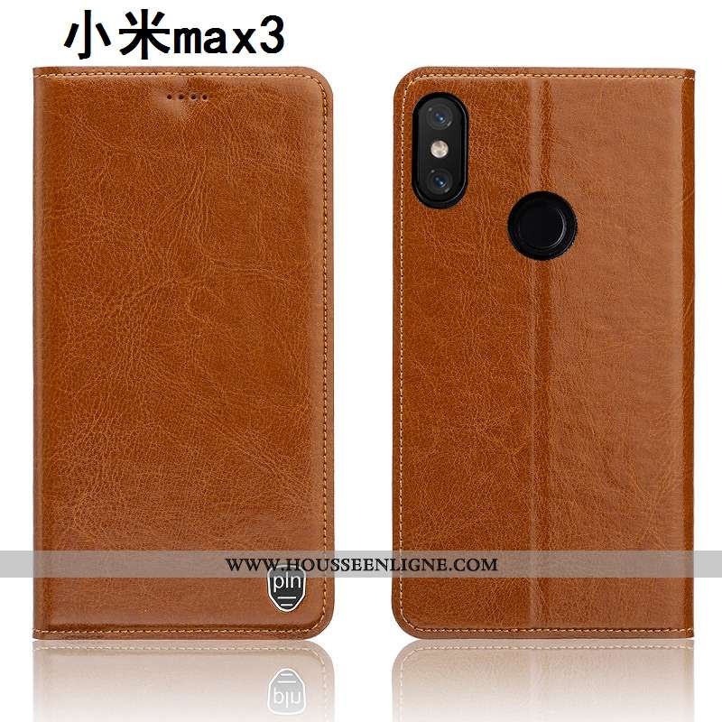 Housse Xiaomi Mi Max 3 Protection Cuir Véritable Marron Téléphone Portable Tout Compris Petit Étui